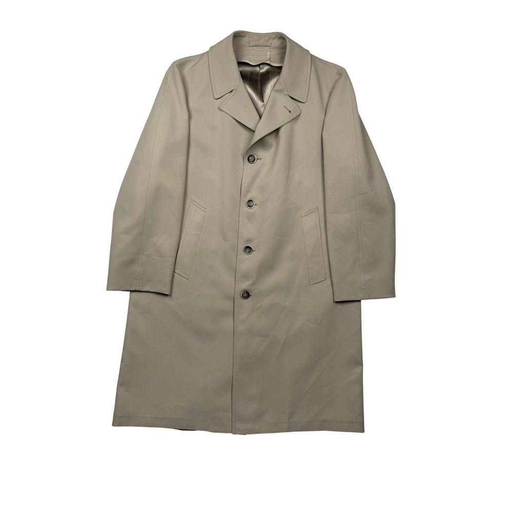 Men's Beige Khaki Single Breasted Trench Car Coat Raglan Sleeve L XL Vintage 90s